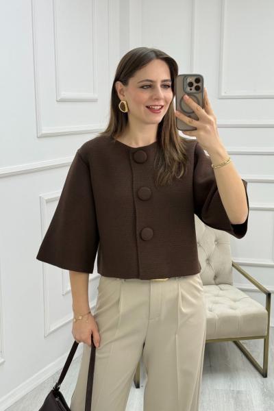 Cıt Cıtlı Triko Hırka Kahverengi