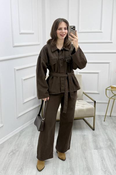 Denim Pantolonlu Takım Kahverengi