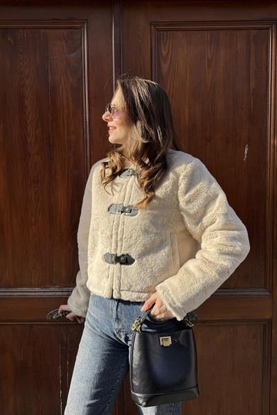 İçi Deri Dışı Yumuşak Teddy Mont Krem