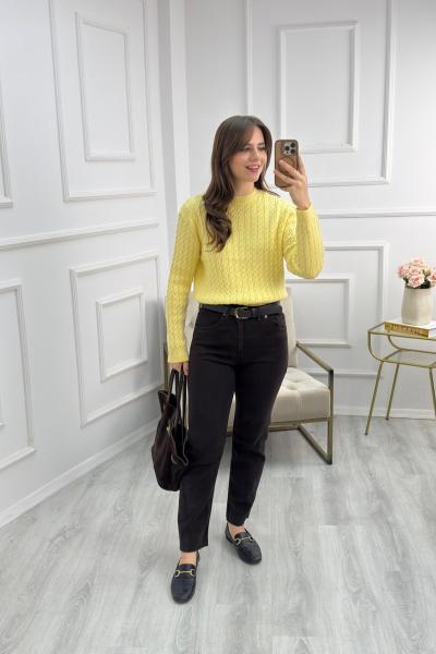 İnce Saç Örgülü Kazak Sarı