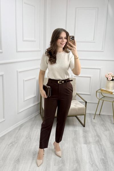 Kemerli Yüksel Bel Pantolon Kahverengi