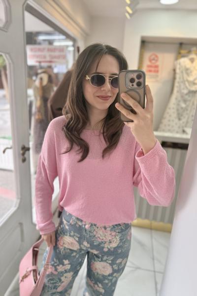 Mevsimlik Yuvarlak Yaka Triko Pembe