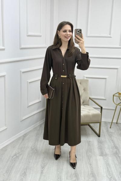 Orjinal Model, Double Kumaş, Kemerli Elbise Kahverengi