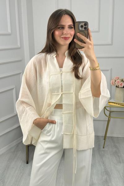 Tensel Kimono Gömlek Krem